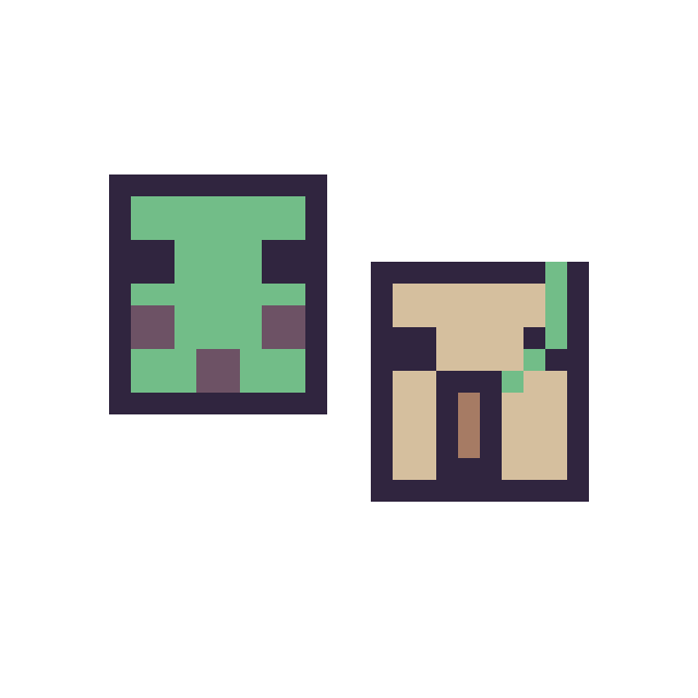 Modèle de pixel art Slime Minecraft 16 × 16 et Golem de fer Minecraft 16 × 16 sur une grille de 32 par 32 cases