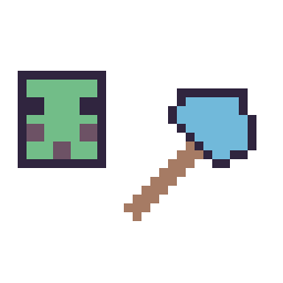 Pixel art Slime Minecraft 16 × 16 et Hache diamant Minecraft 16 × 16, grille 32 × 32