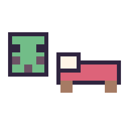 Pixel art Slime Minecraft 16 × 16 et Lit Minecraft 16 × 16, grille 32 × 32