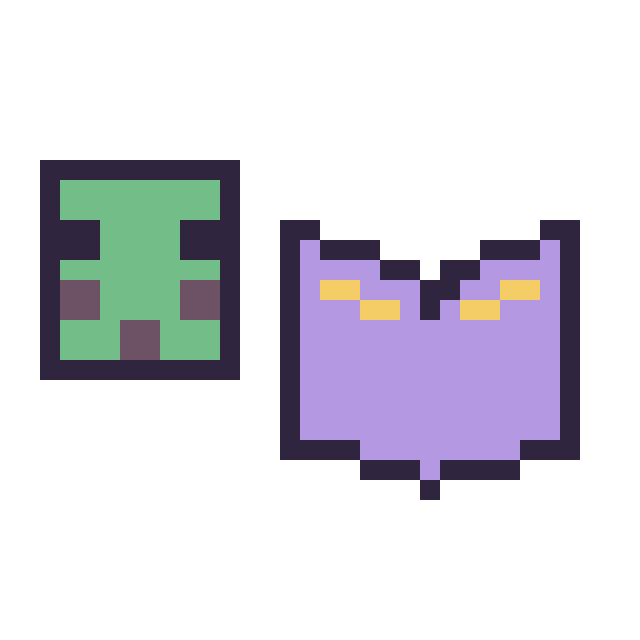 Modèle de pixel art Slime Minecraft 16 × 16 et Livre enchante Minecraft 16 × 16 sur une grille de 32 par 32 cases