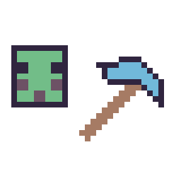 Pixel art Slime Minecraft 16 × 16 et Pioche diamant Minecraft 16 × 16, grille 32 × 32