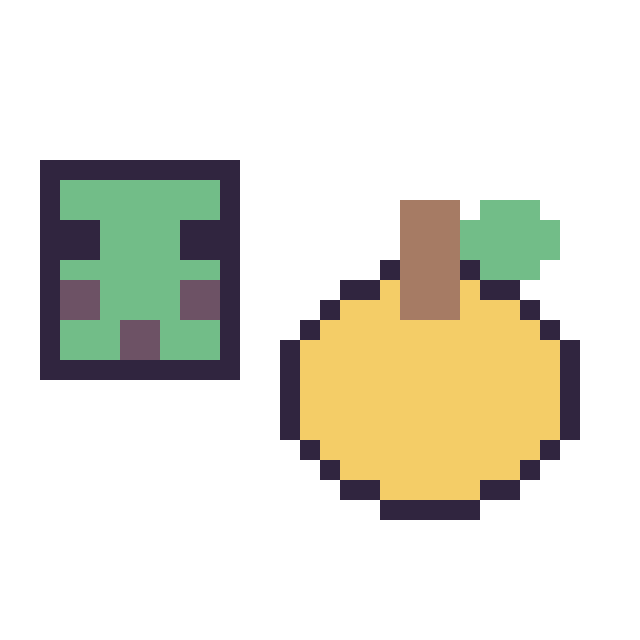 Modèle de pixel art Slime Minecraft 16 × 16 et Pomme doree Minecraft 16 × 16 sur une grille de 32 par 32 cases