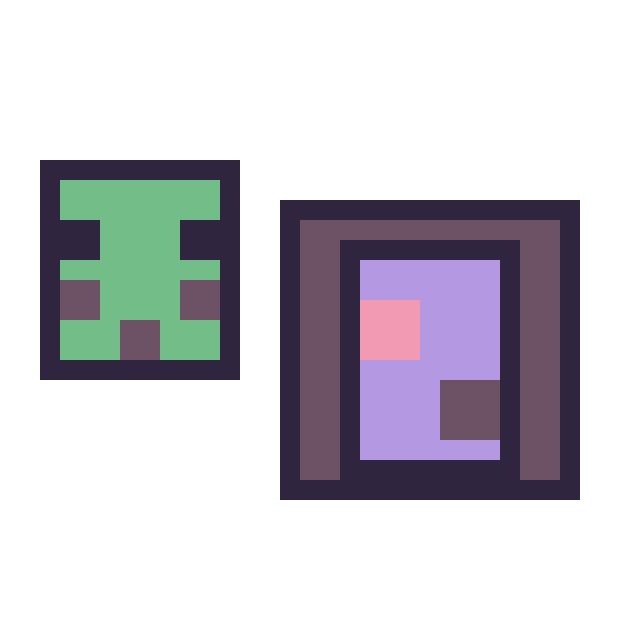Modèle de pixel art Slime Minecraft 16 × 16 et Portail nether Minecraft 16 × 16 sur une grille de 32 par 32 cases