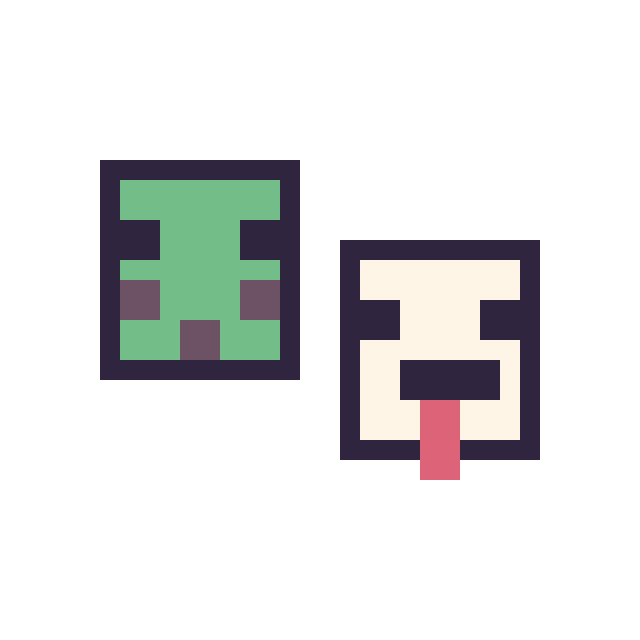 Modèle de pixel art Slime Minecraft 16 × 16 et Poule Minecraft 16 × 16 sur une grille de 32 par 32 cases