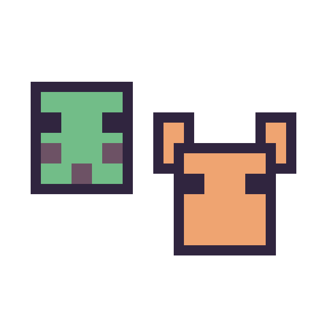 Modèle de pixel art Slime Minecraft 16 × 16 et Renard Minecraft 16 × 16 sur une grille de 32 par 32 cases