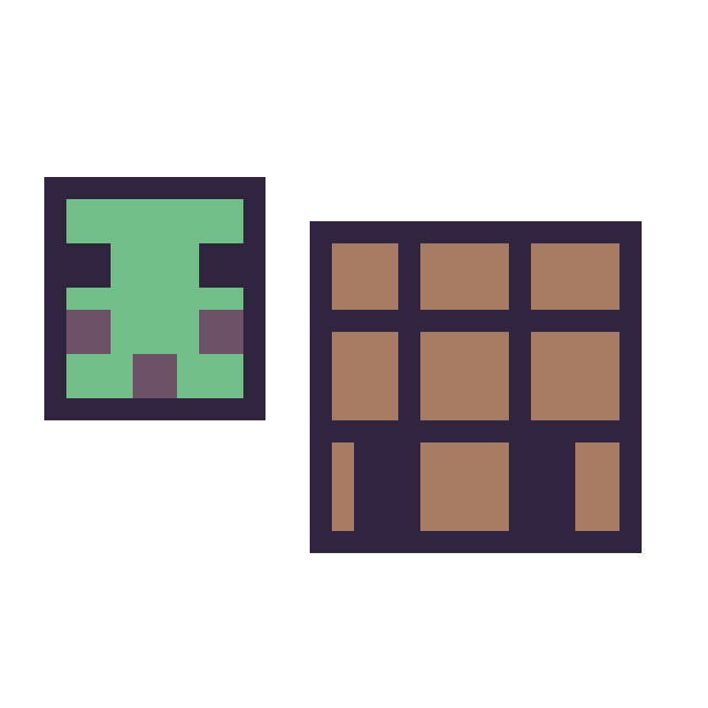Modèle de pixel art Slime Minecraft 16 × 16 et Table craft Minecraft 16 × 16 sur une grille de 32 par 32 cases