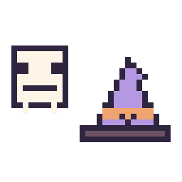 Pixel art Squelette Minecraft 16 × 16 et Chapeau de sorcière kawaii 16 × 16, grille 32 × 32