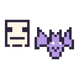 Pixel art Squelette Minecraft 16 × 16 et Chauve-souris kawaii 16 × 16, grille 32 × 32