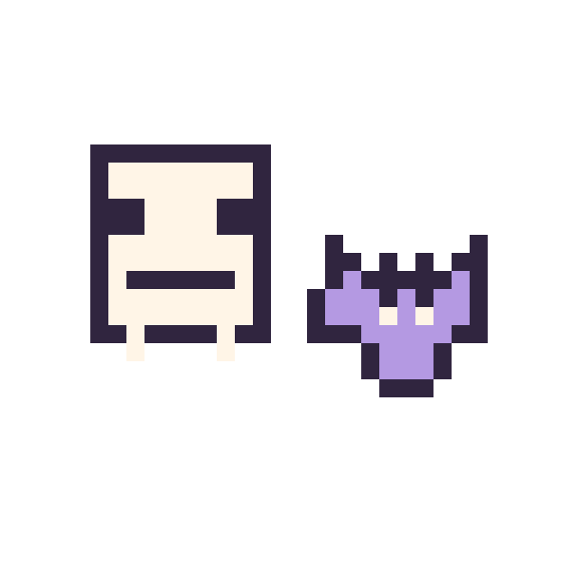 Modèle de pixel art Squelette Minecraft 16 × 16 et Chauve-souris simple 10 × 10 sur une grille de 32 par 32 cases