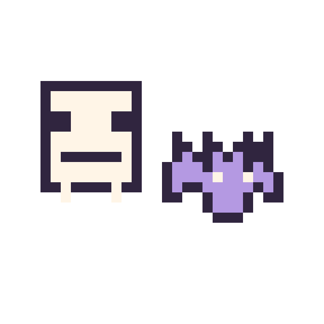 Modèle de pixel art Squelette Minecraft 16 × 16 et Chauve-souris simple 12 × 12 sur une grille de 32 par 32 cases