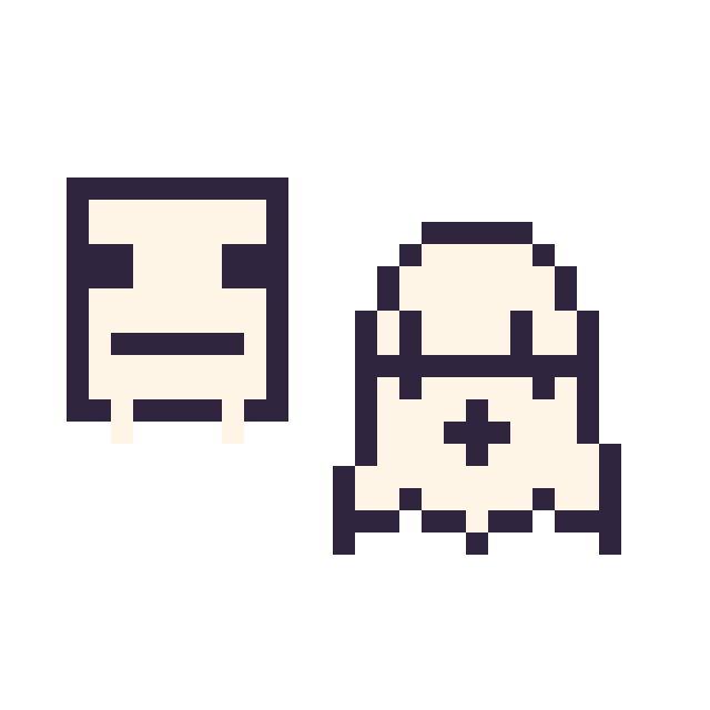 Modèle de pixel art Squelette Minecraft 16 × 16 et Fantôme kawaii 16 × 16 sur une grille de 32 par 32 cases