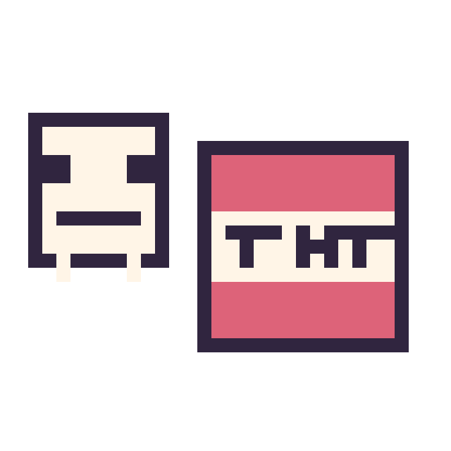 Modèle de pixel art Squelette Minecraft 16 × 16 et Bloc tnt Minecraft 16 × 16 sur une grille de 32 par 32 cases