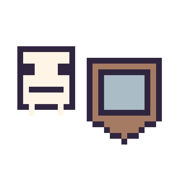 Modèle de pixel art Squelette Minecraft 16 × 16 et Bouclier Minecraft 16 × 16 sur une grille de 32 par 32 cases