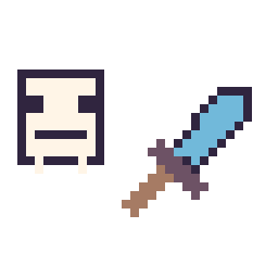Pixel art Squelette Minecraft 16 × 16 et Epee diamant Minecraft 16 × 16, grille 32 × 32