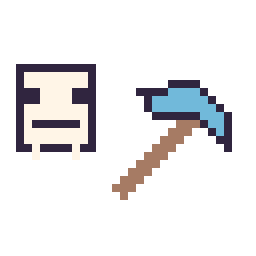 Pixel art Squelette Minecraft 16 × 16 et Pioche diamant Minecraft 16 × 16, grille 32 × 32
