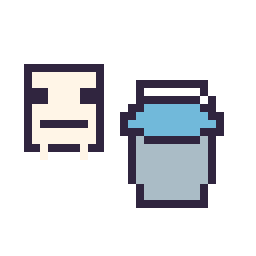 Pixel art Squelette Minecraft 16 × 16 et Seau eau Minecraft 16 × 16, grille 32 × 32