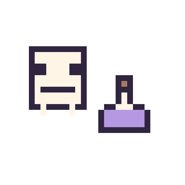 Modèle de pixel art Squelette Minecraft 16 × 16 et Potion simple 10 × 10 sur une grille de 32 par 32 cases