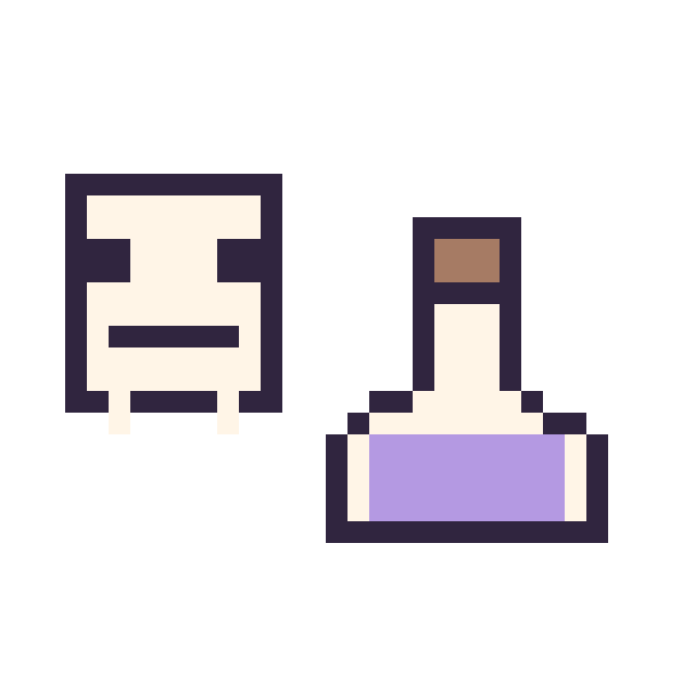 Modèle de pixel art Squelette Minecraft 16 × 16 et Potion simple 16 × 16 sur une grille de 32 par 32 cases