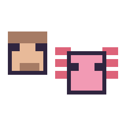 Pixel art Steve Minecraft 16 × 16 et Axolotl Minecraft 16 × 16, grille 32 × 32