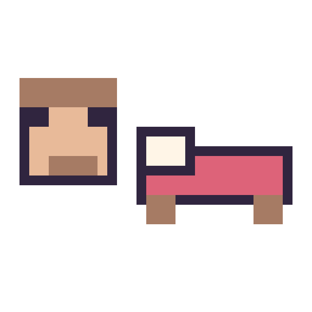 Modèle de pixel art Steve Minecraft 16 × 16 et Lit Minecraft 16 × 16 sur une grille de 32 par 32 cases