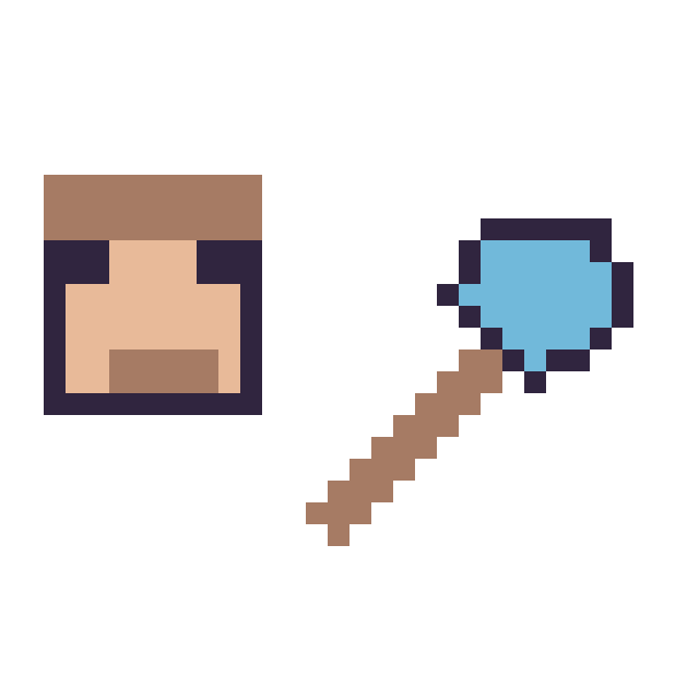 Modèle de pixel art Steve Minecraft 16 × 16 et Pelle diamant Minecraft 16 × 16 sur une grille de 32 par 32 cases