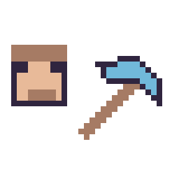 Pixel art Steve Minecraft 16 × 16 et Pioche diamant Minecraft 16 × 16, grille 32 × 32