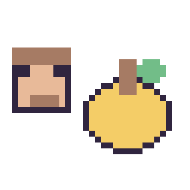 Modèle de pixel art Steve Minecraft 16 × 16 et Pomme doree Minecraft 16 × 16 sur une grille de 32 par 32 cases