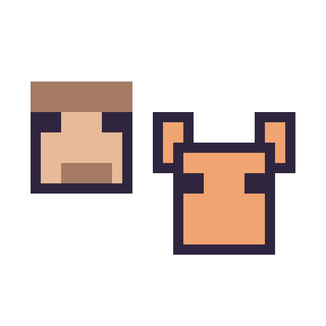 Modèle de pixel art Steve Minecraft 16 × 16 et Renard Minecraft 16 × 16 sur une grille de 32 par 32 cases