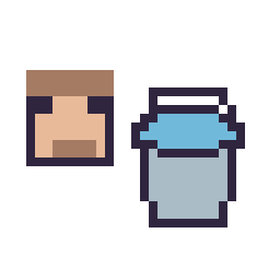 Pixel art Steve Minecraft 16 × 16 et Seau eau Minecraft 16 × 16, grille 32 × 32