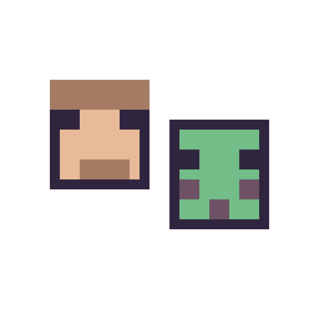 Modèle de pixel art Steve Minecraft 16 × 16 et Slime Minecraft 16 × 16 sur une grille de 32 par 32 cases