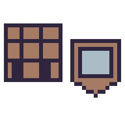 Pixel art Table craft Minecraft 16 × 16 et Bouclier Minecraft 16 × 16, grille 32 × 32