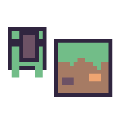 Pixel art Tortue Minecraft 16 × 16 et Bloc herbe Minecraft 16 × 16, grille 32 × 32