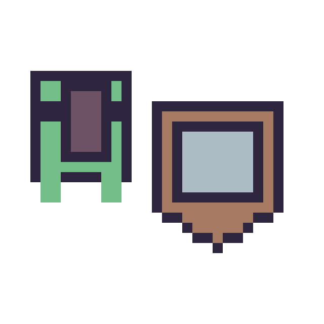 Modèle de pixel art Tortue Minecraft 16 × 16 et Bouclier Minecraft 16 × 16 sur une grille de 32 par 32 cases