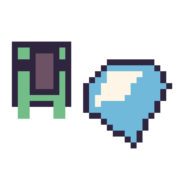 Modèle de pixel art Tortue Minecraft 16 × 16 et Diamant Minecraft 16 × 16 sur une grille de 32 par 32 cases