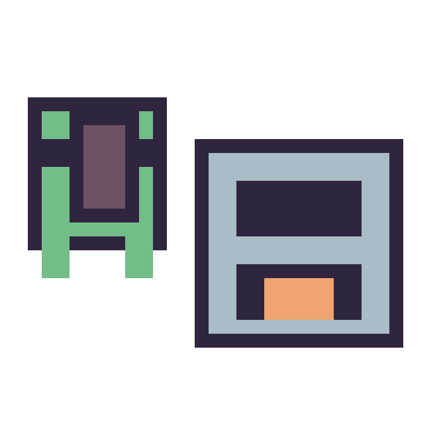 Modèle de pixel art Tortue Minecraft 16 × 16 et Four Minecraft 16 × 16 sur une grille de 32 par 32 cases