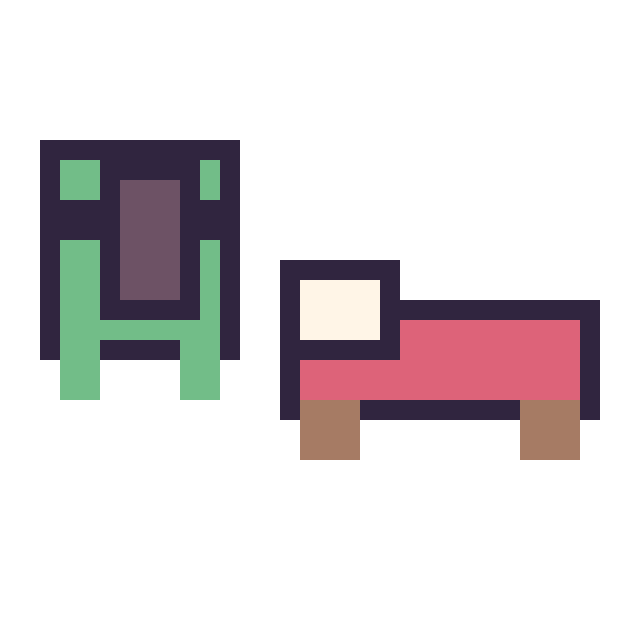Modèle de pixel art Tortue Minecraft 16 × 16 et Lit Minecraft 16 × 16 sur une grille de 32 par 32 cases
