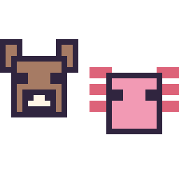 Pixel art Vache Minecraft 16 × 16 et Axolotl Minecraft 16 × 16, grille 32 × 32