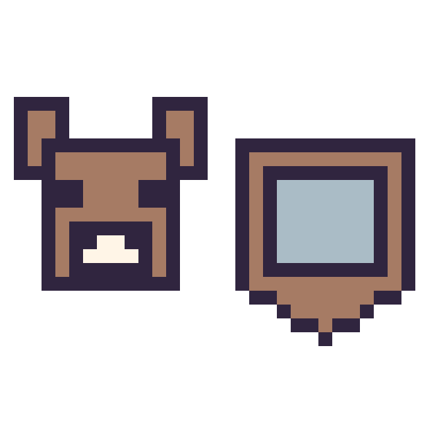 Modèle de pixel art Vache Minecraft 16 × 16 et Bouclier Minecraft 16 × 16 sur une grille de 32 par 32 cases