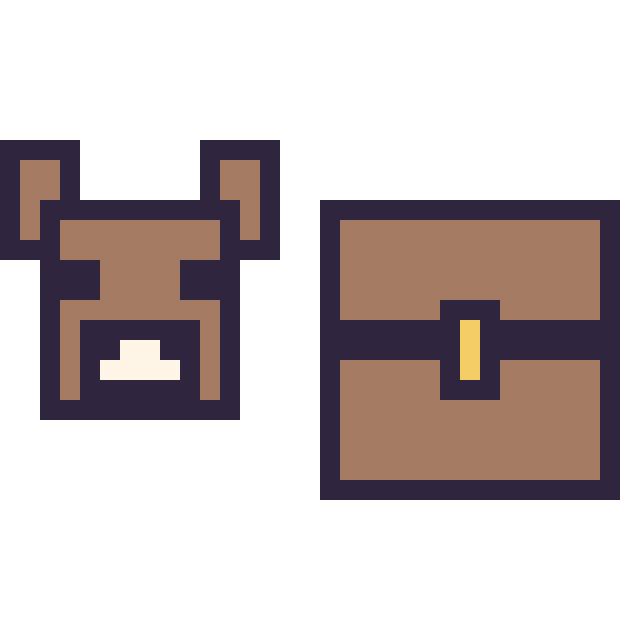 Modèle de pixel art Vache Minecraft 16 × 16 et Coffre Minecraft 16 × 16 sur une grille de 32 par 32 cases