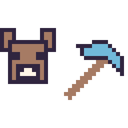 Pixel art Vache Minecraft 16 × 16 et Pioche diamant Minecraft 16 × 16, grille 32 × 32