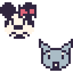 Pixel art Minnie mini et Bourriquet mini, grille 32 × 32
