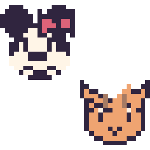 Modèle de pixel art Minnie mini et Tigrou mini sur une grille de 32 par 32 cases