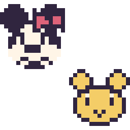 Pixel art Minnie mini et Winnie l’ourson mini, grille 32 × 32