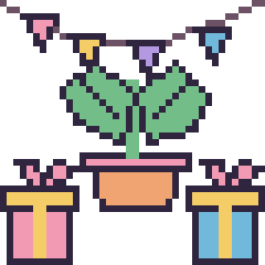 Pixel art Monstera pour un anniversaire, grille 40 × 40