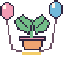 Pixel art Monstera avec des ballons, grille 40 × 40