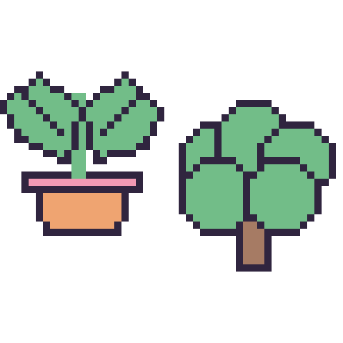 Modèle de pixel art Monstera et Arbre sur une grille de 48 par 48 cases