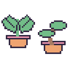 Pixel art Monstera et Bonsaï, grille 48 × 48