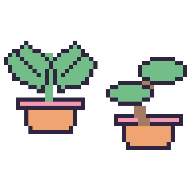 Modèle de pixel art Monstera et Bonsaï sur une grille de 48 par 48 cases