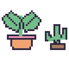 Pixel art Monstera et Cactus kawaii 16 × 16, grille 40 × 40