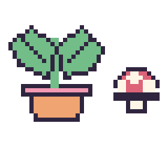 Pixel art Monstera et Champignon simple 12 × 12, grille 40 × 40